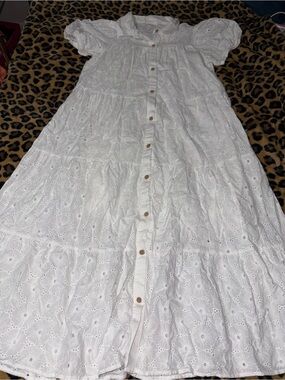 White Eyelet Button-Front Women’s Dress
